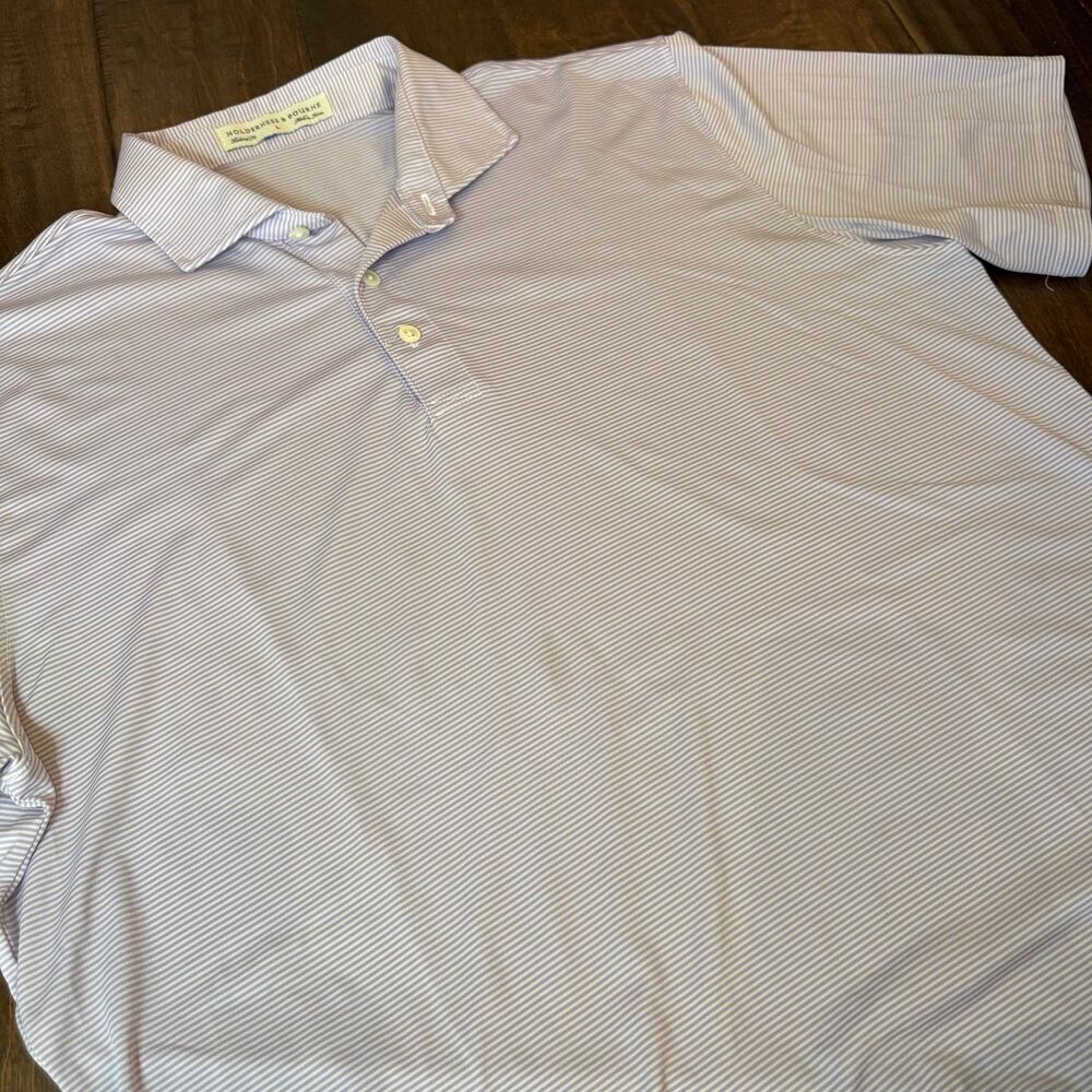Holderness and Bourne The Perkins Polo Panama White Lilac Stripes size Large